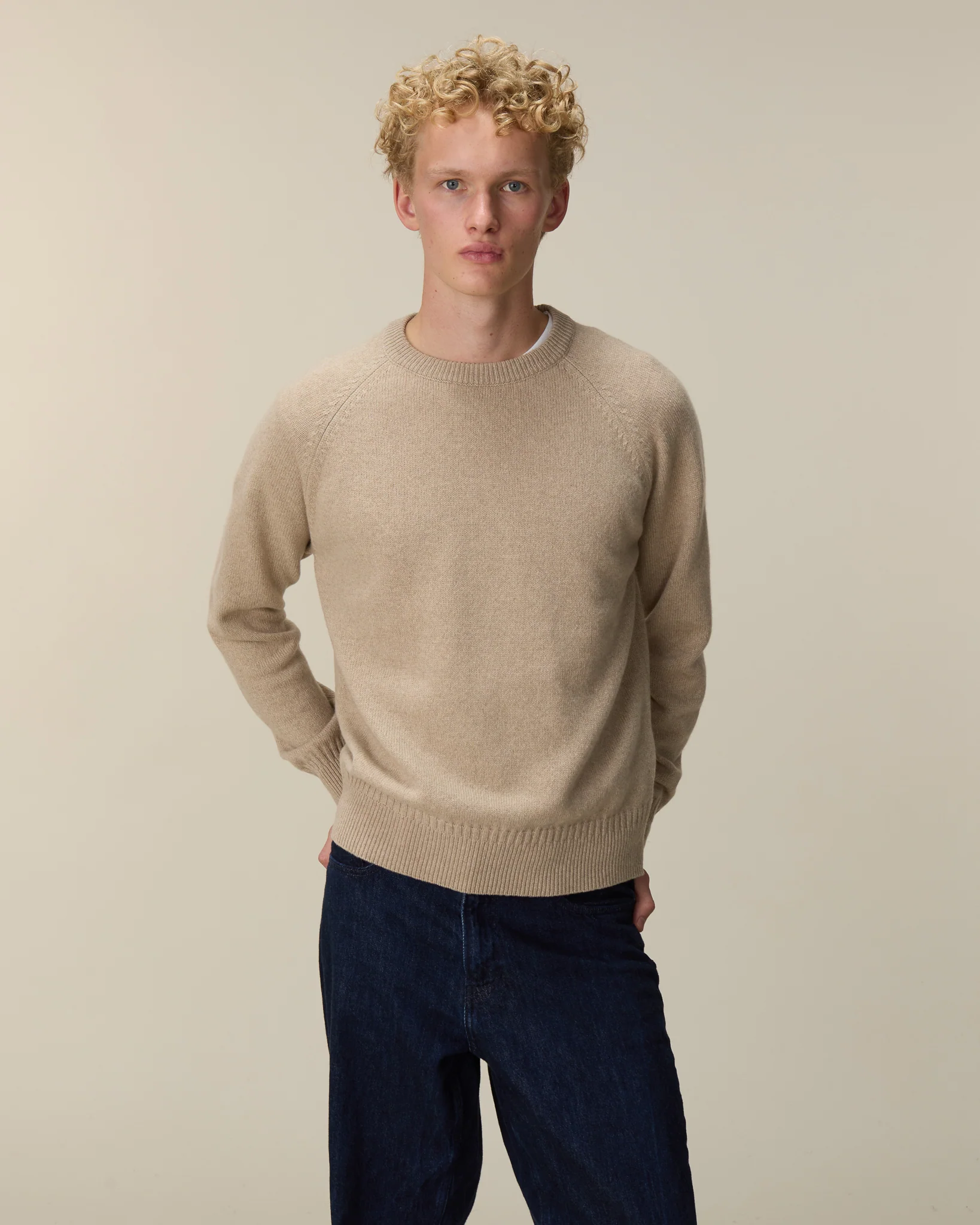 Men's Sand cashmere crewneck