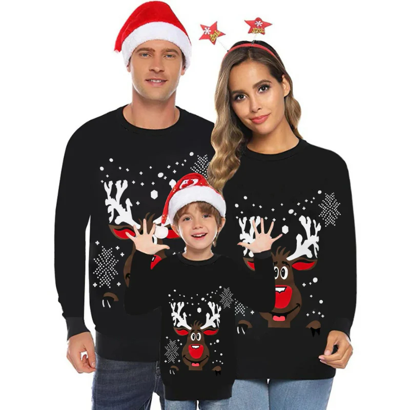 Pull de Noel Assorti Famille Motif Renne Rouge – Image 2