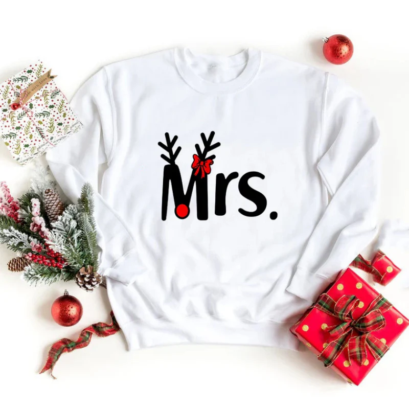Pull de Noel Couple Mr. et Mrs. Motif Renne – Image 2
