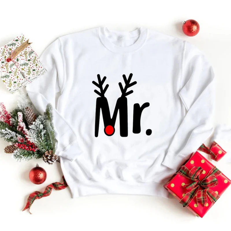Pull de Noel Couple Mr. et Mrs. Motif Renne – Image 3
