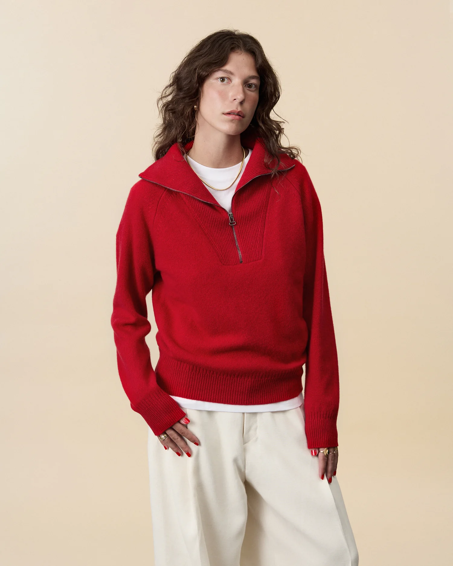 Women's Red Cashmere Zip Collar – Image 2