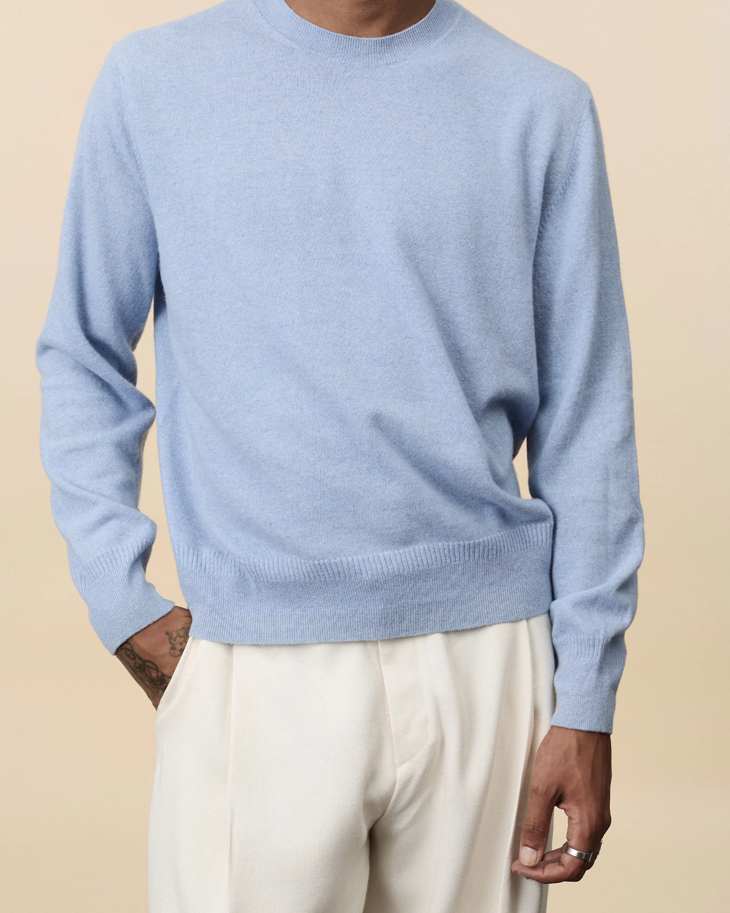 Sky blue cashmere crewneck for men – Image 2