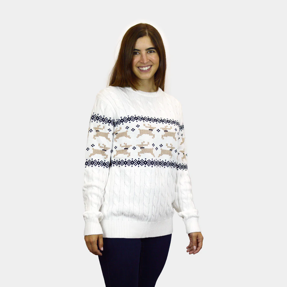 Pull de Noël pour Femme Blanc Chic Alaska