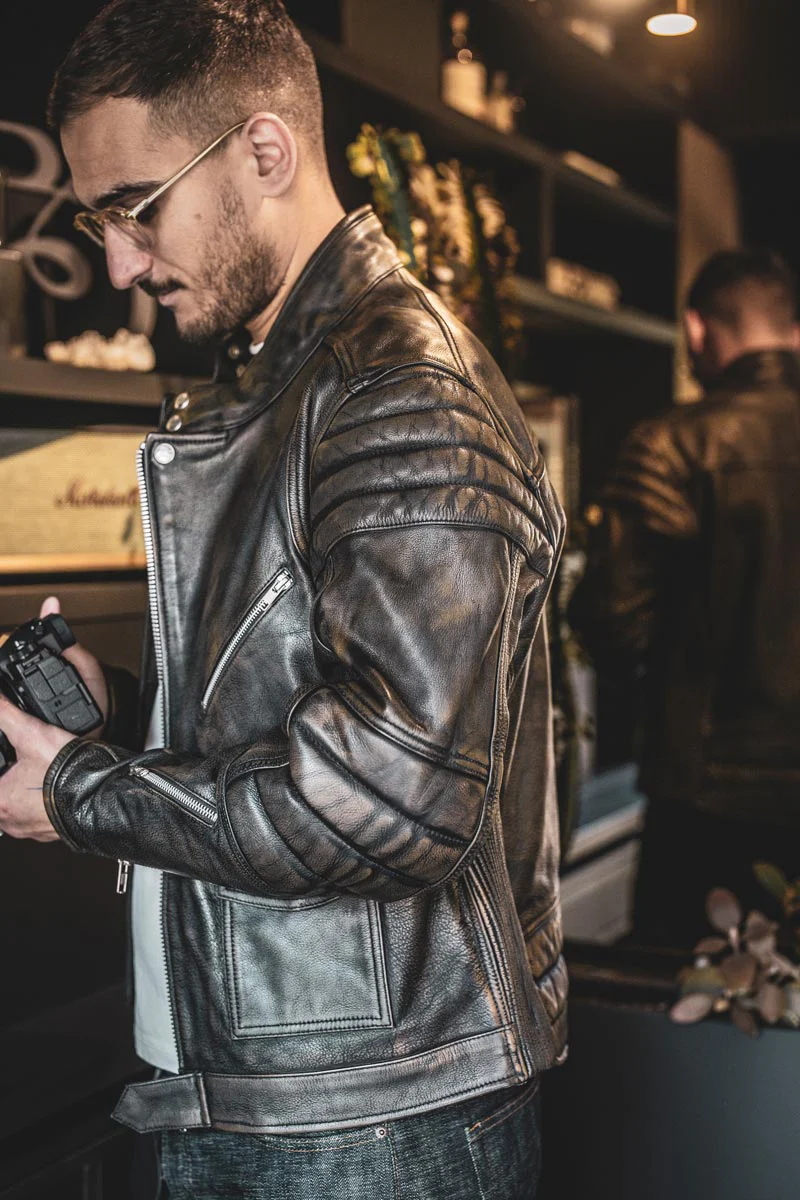 Blouson cuir moto Rocker Black used – Image 2