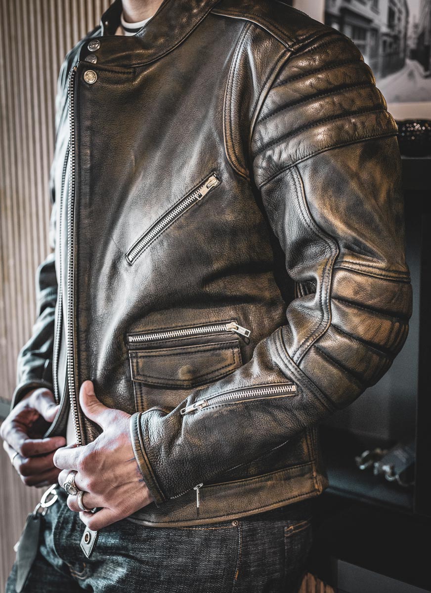 Blouson cuir moto Rocker Black used – Image 3