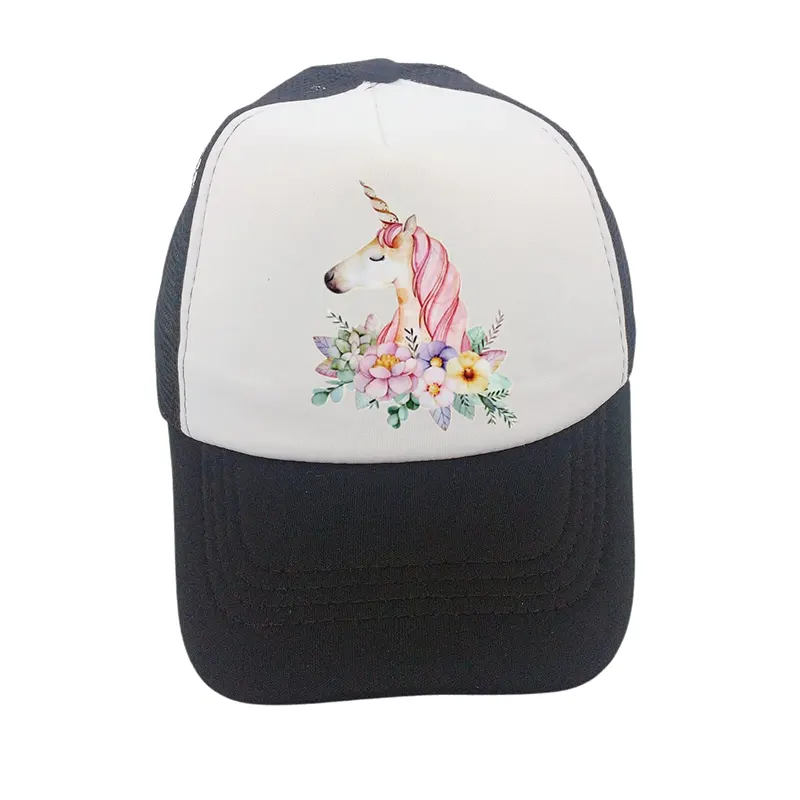 Casquette enfant fille licorne fleur noir