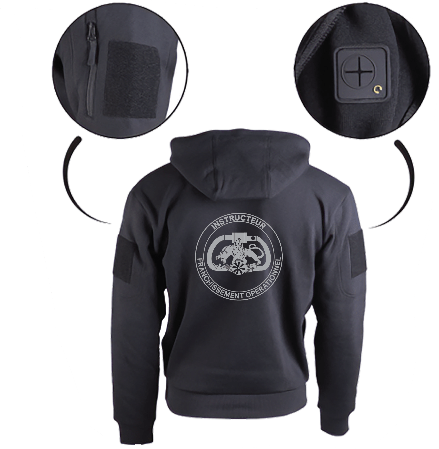 Sweat Mil-Tec noir non zippé avec logo dos, Trigramme IFO