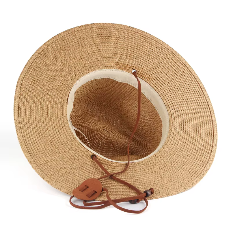 Chapeau de paille avec sangle effet daim – Image 3