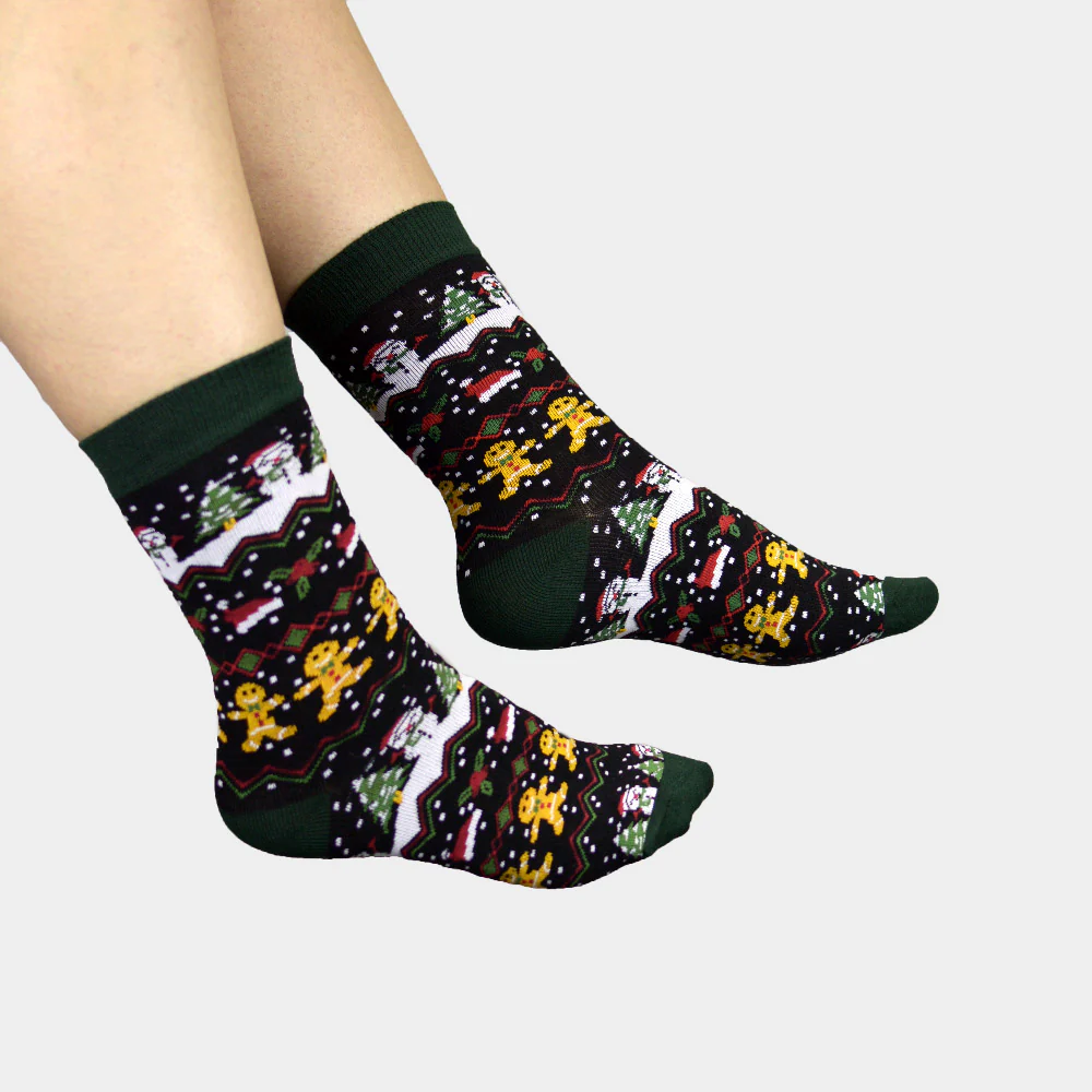 Chaussettes de Noël Unisexes Verts avec Gingerbread – Image 2