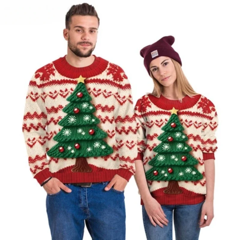 Pulls de Noel Couple avec Bonhomme de Neige en Relief – Image 3