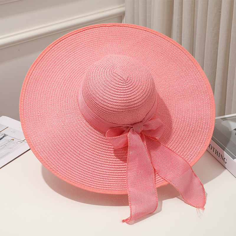 Chapeau de Paille Coloré pour Femme avec Ruban et Nœud Décoratif – Image 3