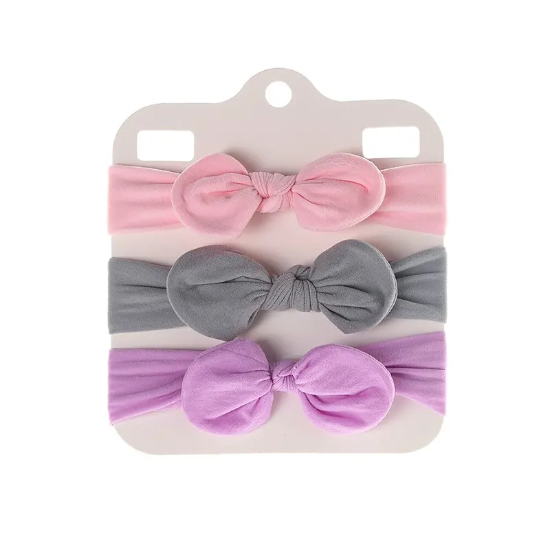 Bandeau bébé fille : lot de trois bandeaux élastiques rose gris et violet