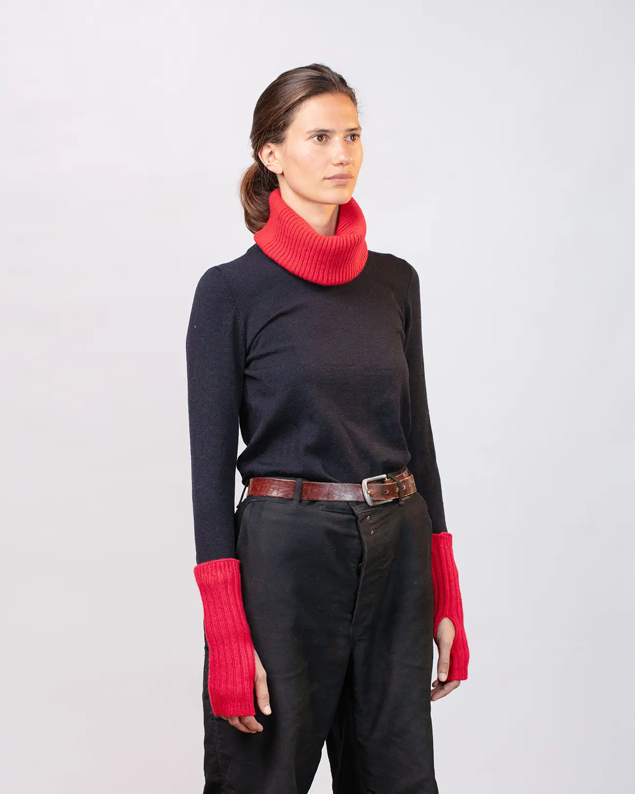 Mitaines Courtes Cachemire Régénéré Rouge – Image 4