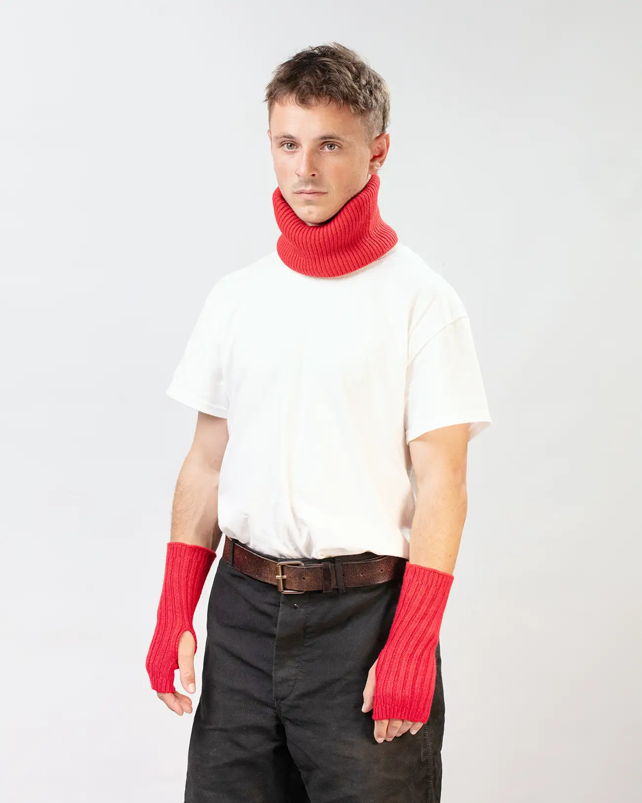 Mitaines Courtes Cachemire Régénéré Rouge – Image 3