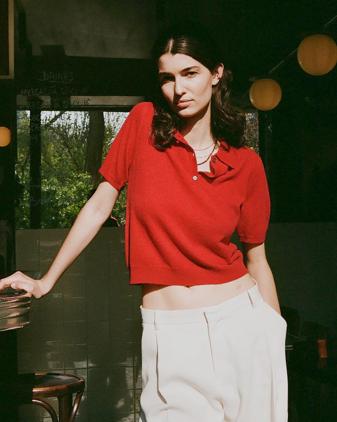 Women's Red Lightweight Cashmere Polo Shirt – Image 2