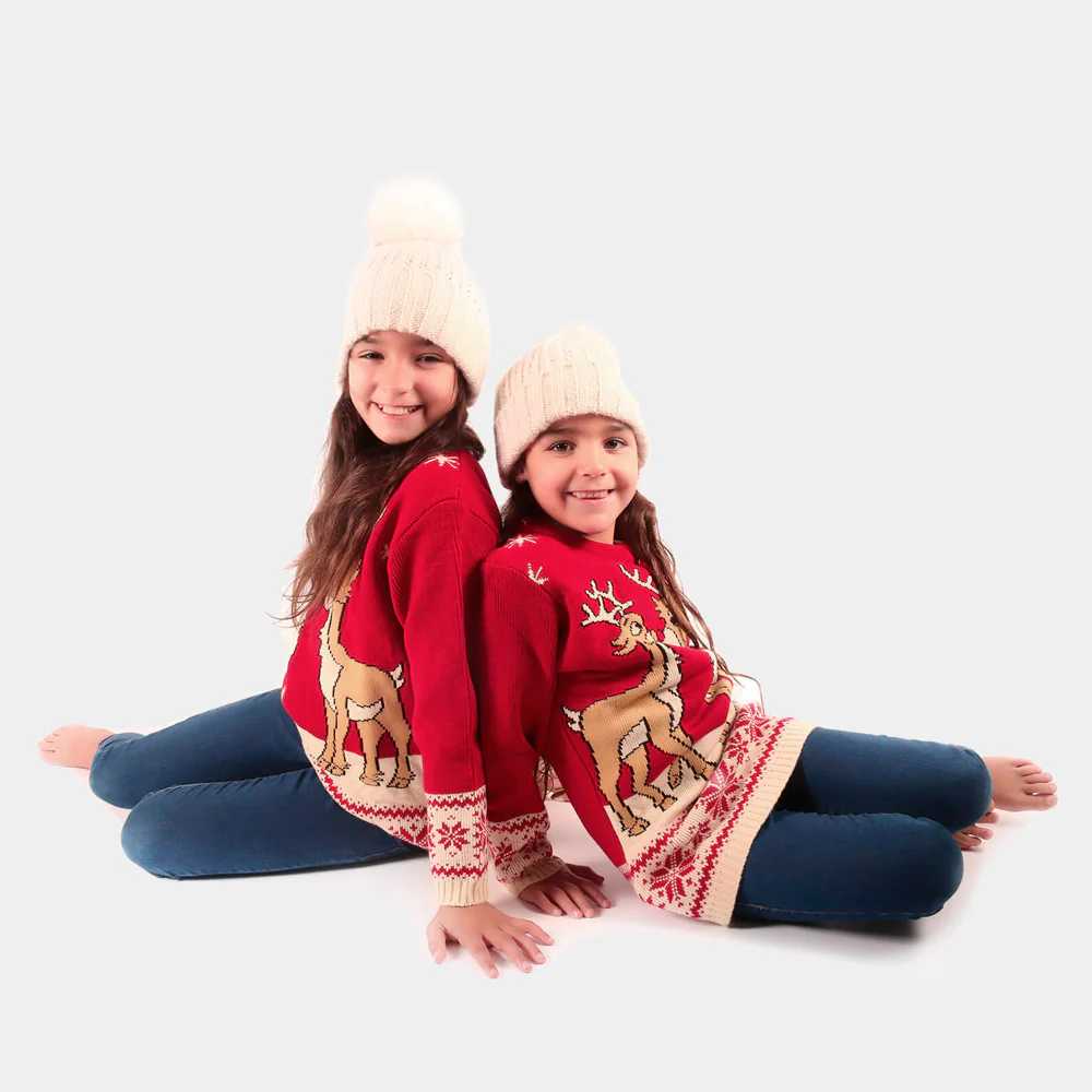 Robe de Noël pour Enfants Rouge avec Bébé Renne – Image 2