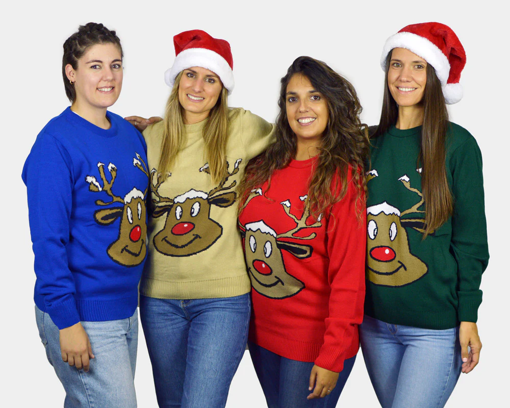 Pull de Noël Vert avec Renne Souriant – Image 4