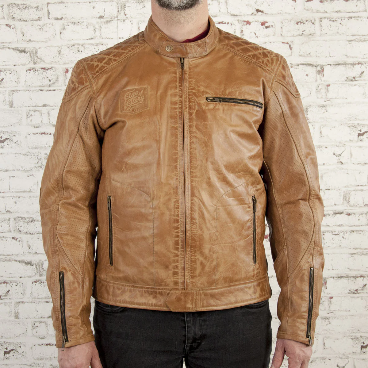 Blouson cuir moto Rogue camel