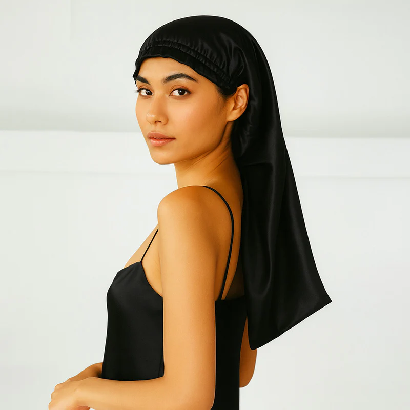 Bonnet de nuit en soie pour cheveux longs