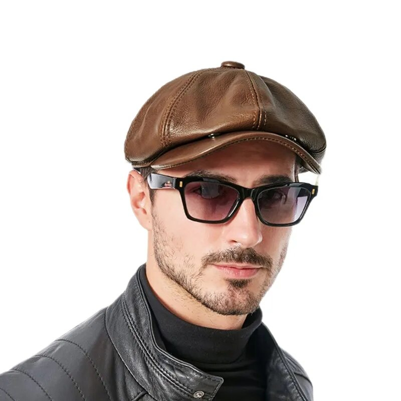 Casquette Gavroche Homme Marron en Cuir – Image 3