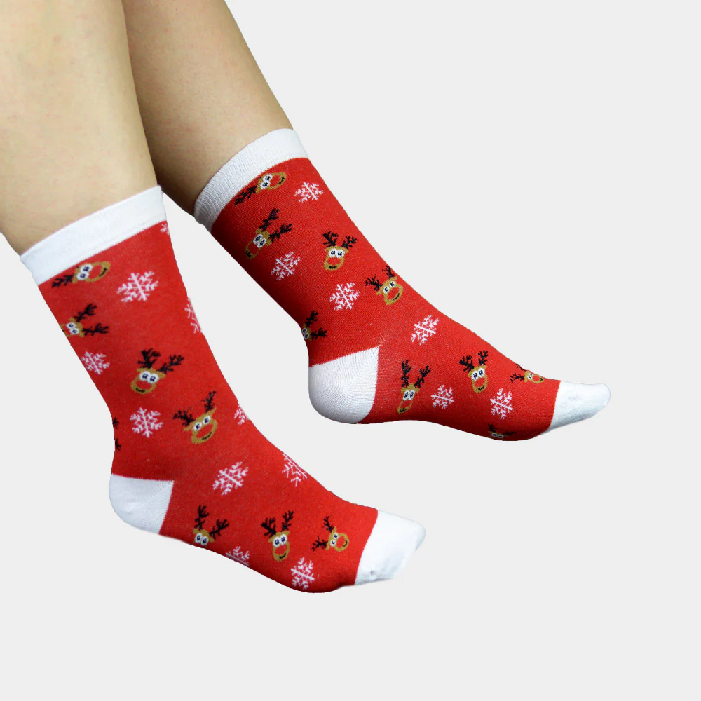 Chaussettes de Noël Unisexes Rouges avec le Renne Rudolph – Image 2
