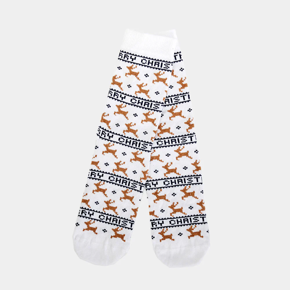 Chaussettes de Noël Unisexes Blanches Chic avec Rennes