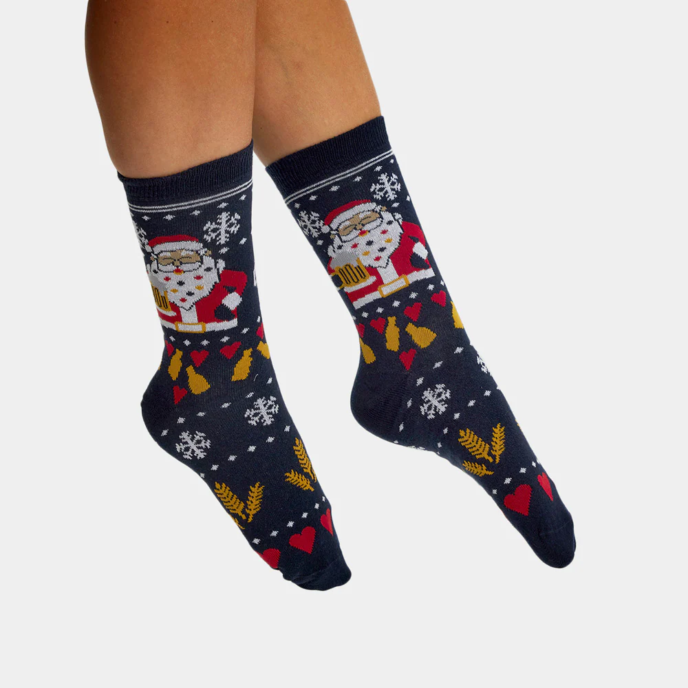 Chaussettes de Noël Unisexes Père Noël avec Bière – Image 2