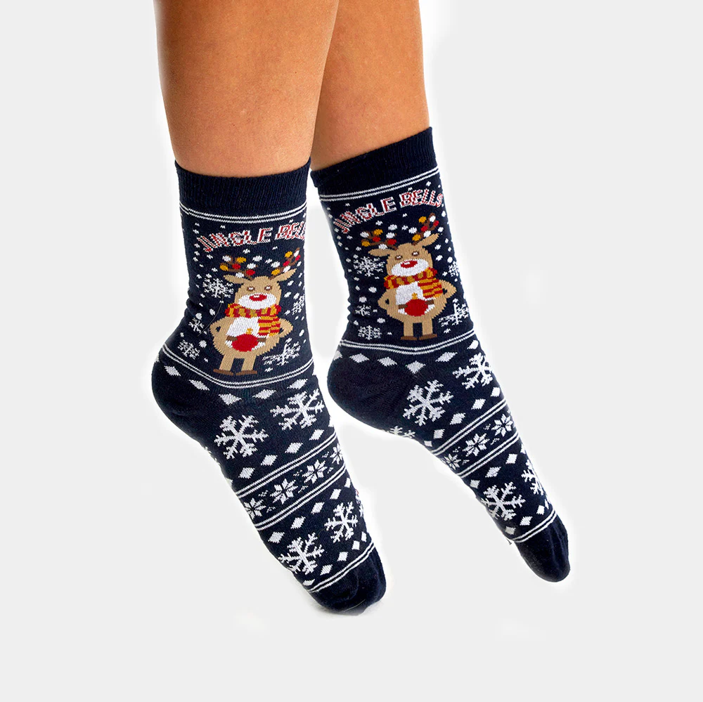 Chaussettes de Noël Unisexes avec Renne et Neige – Image 2