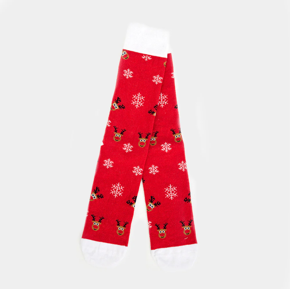 Chaussettes de Noël Unisexes Rouges avec le Renne Rudolph
