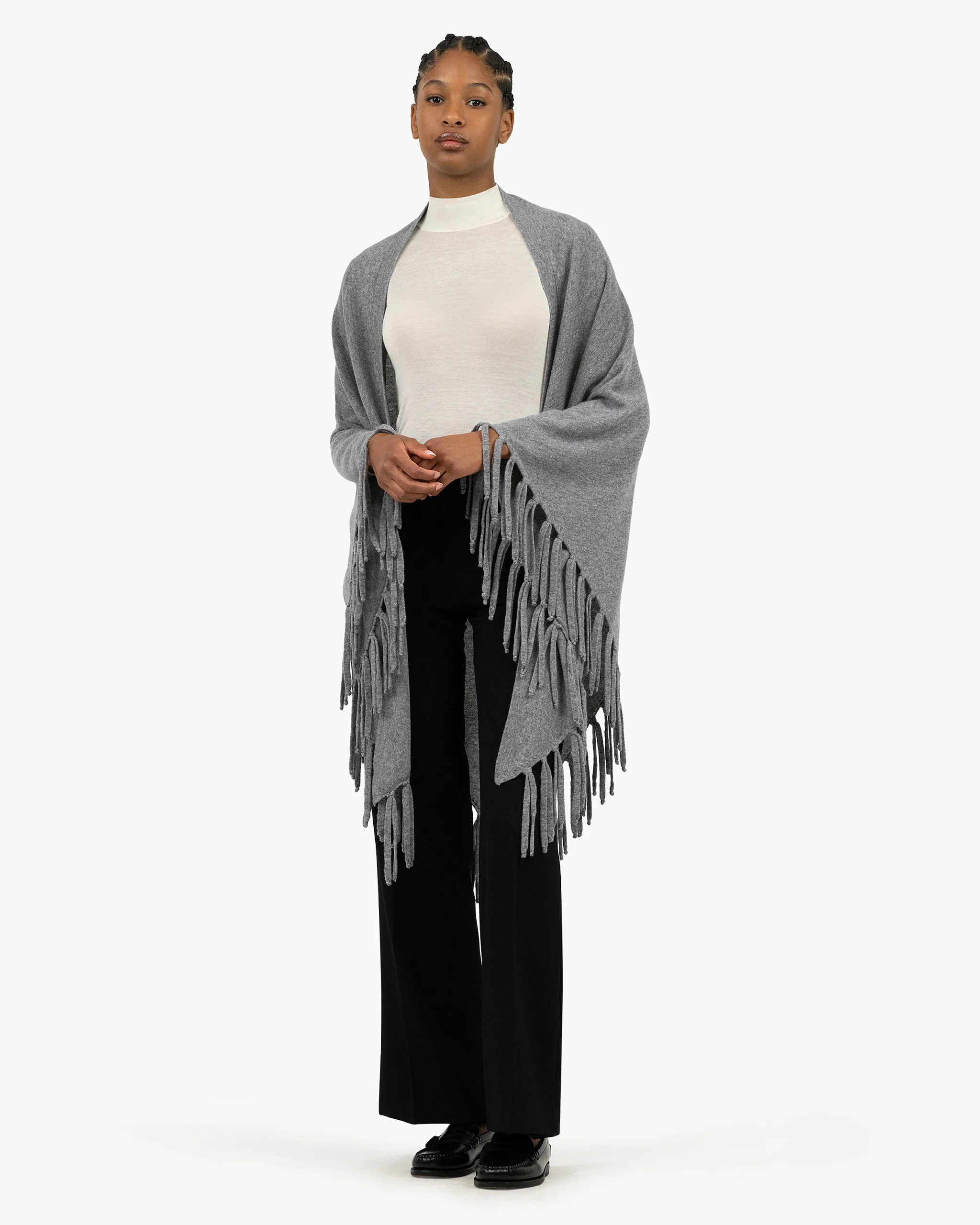 Fringed Wrap - Medium Grey