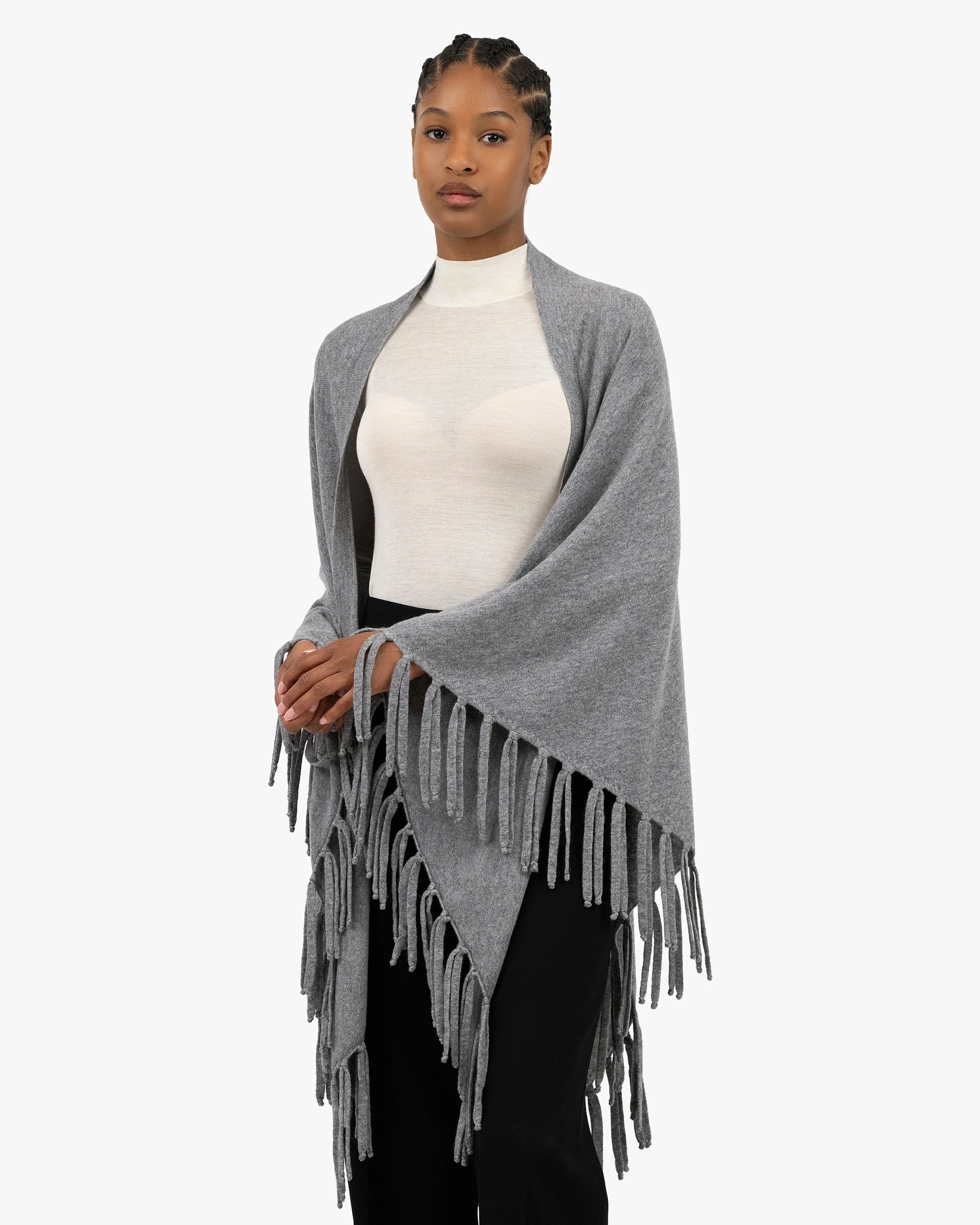 Fringed Wrap - Medium Grey – Image 3