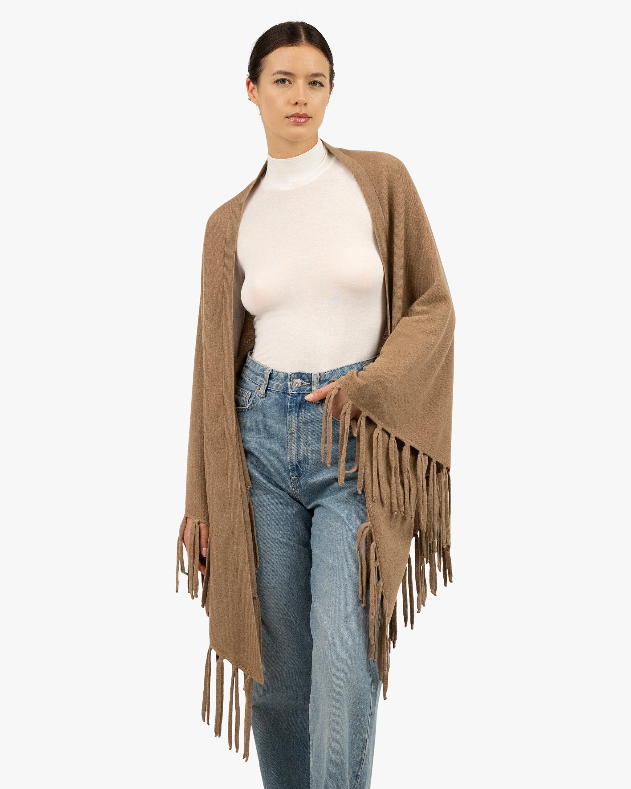 Fringed Wrap - Camel – Image 3
