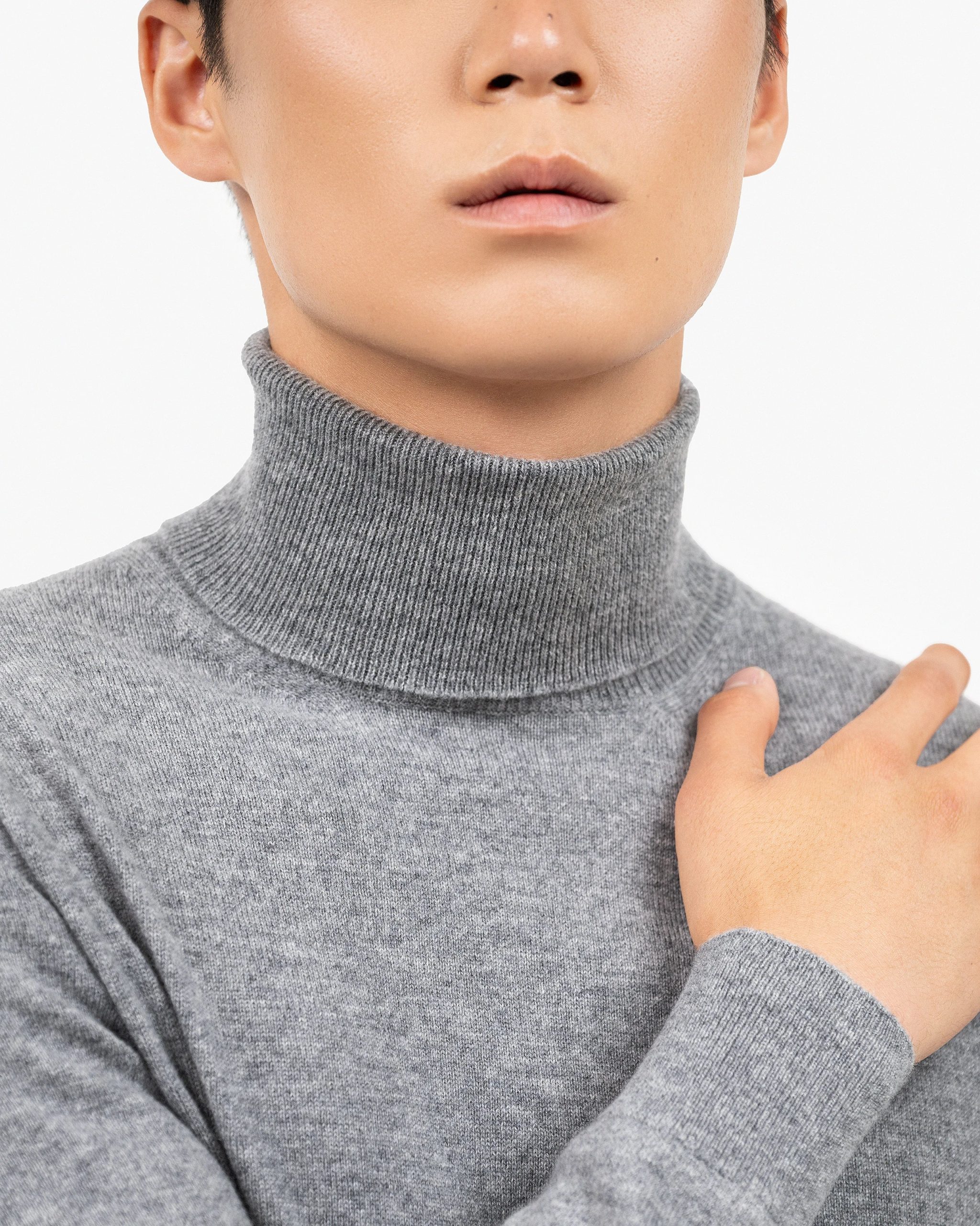 Men's Classic Turtleneck Sweater - Medium Grey – Image 2