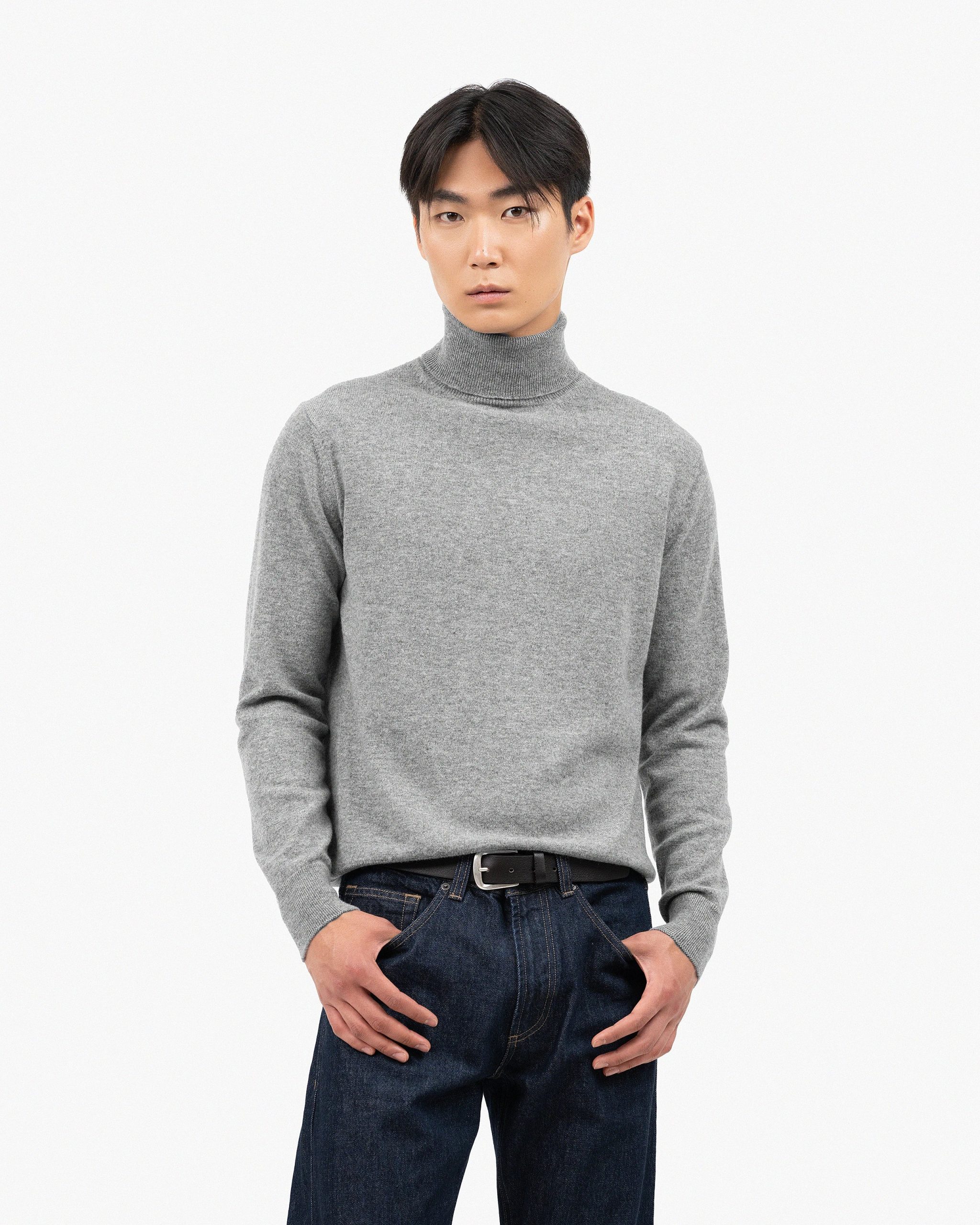 Men's Classic Turtleneck Sweater - Medium Grey – Image 3