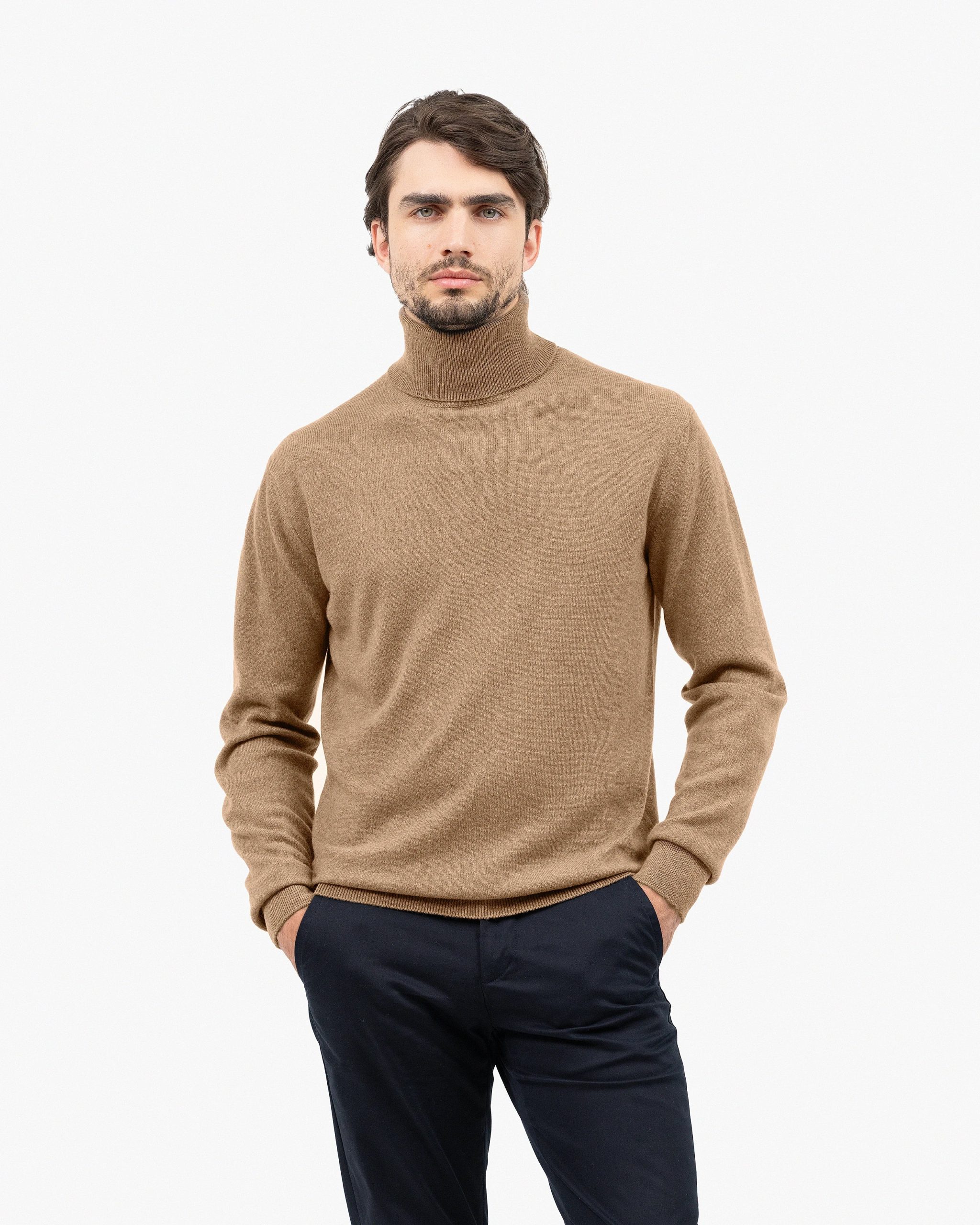Men's Classic Turtleneck Sweater - Light Brown – Image 3
