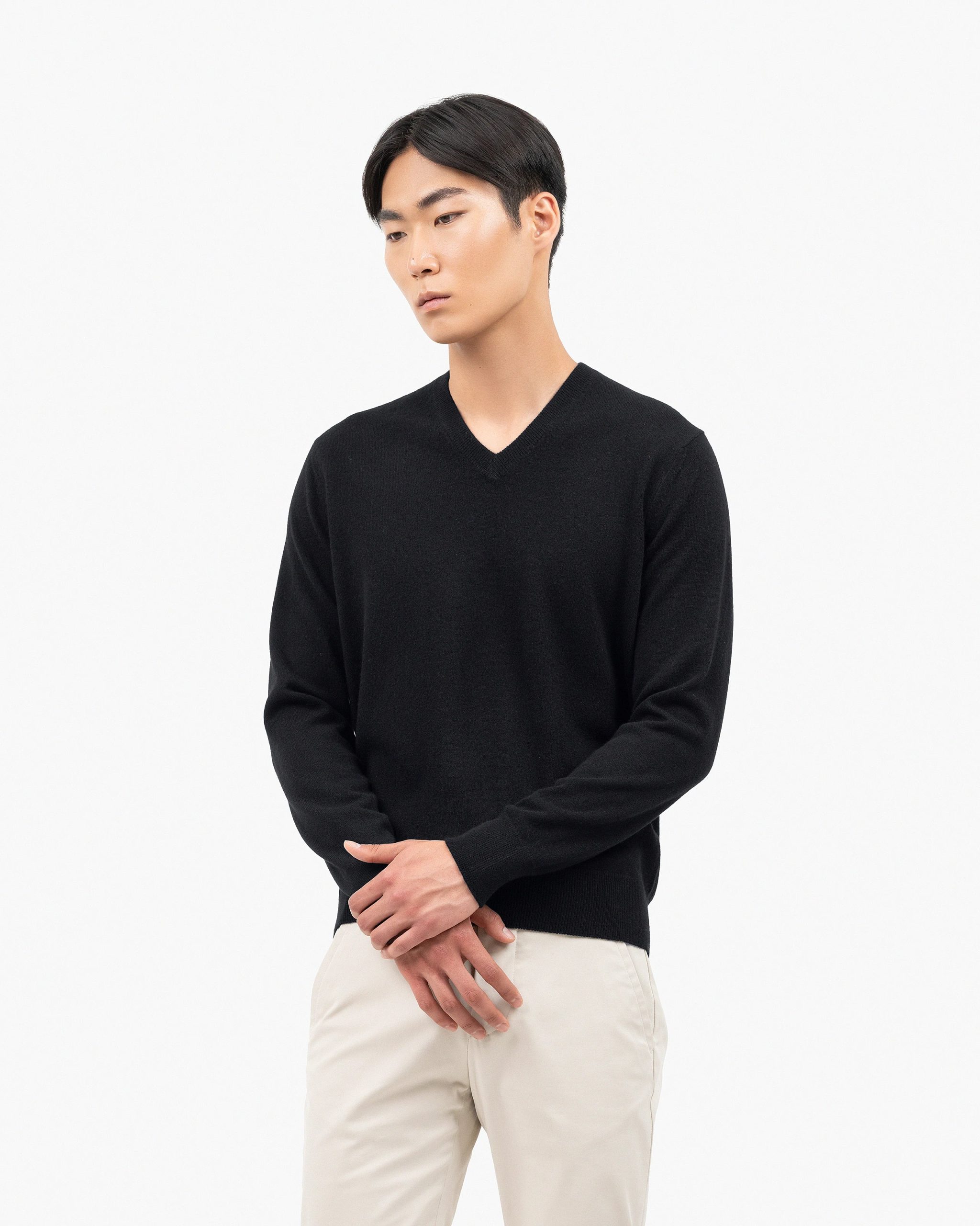 Men's Classic V-Neck Sweater - Black – Image 3