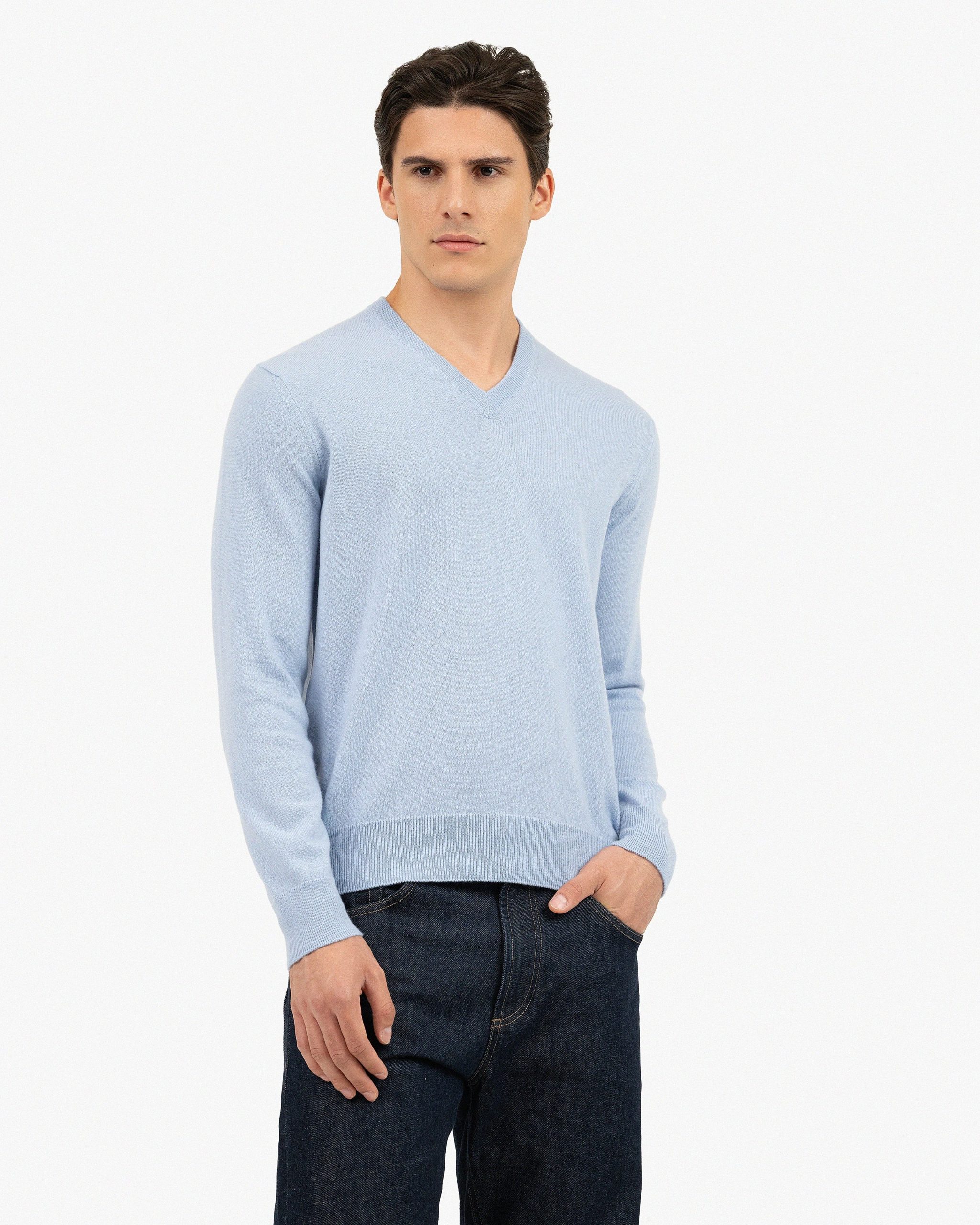 Men's Classic V-Neck Sweater - Light Blue – Image 3