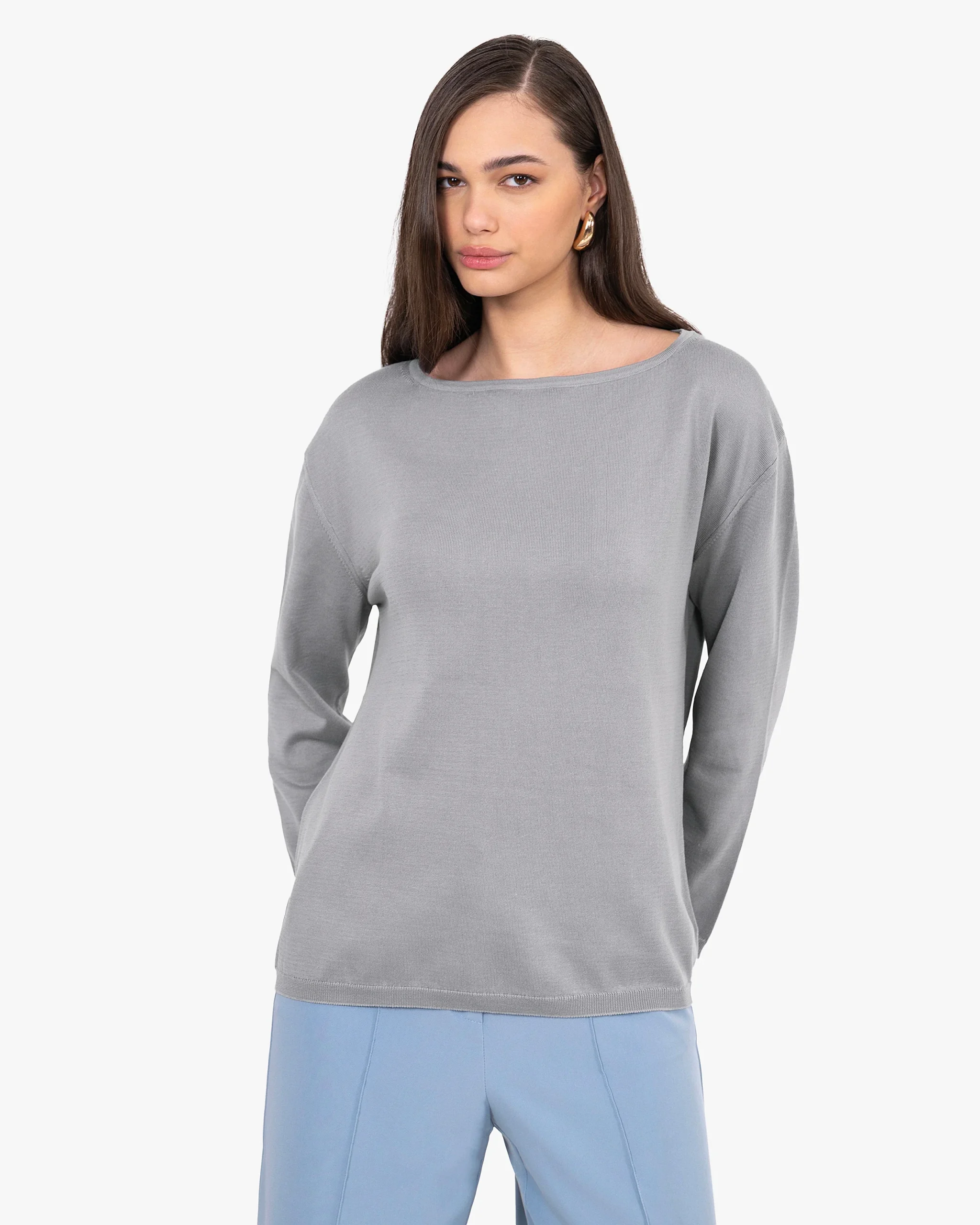 Oasi Boat Neck Sweater - Grey – Image 3