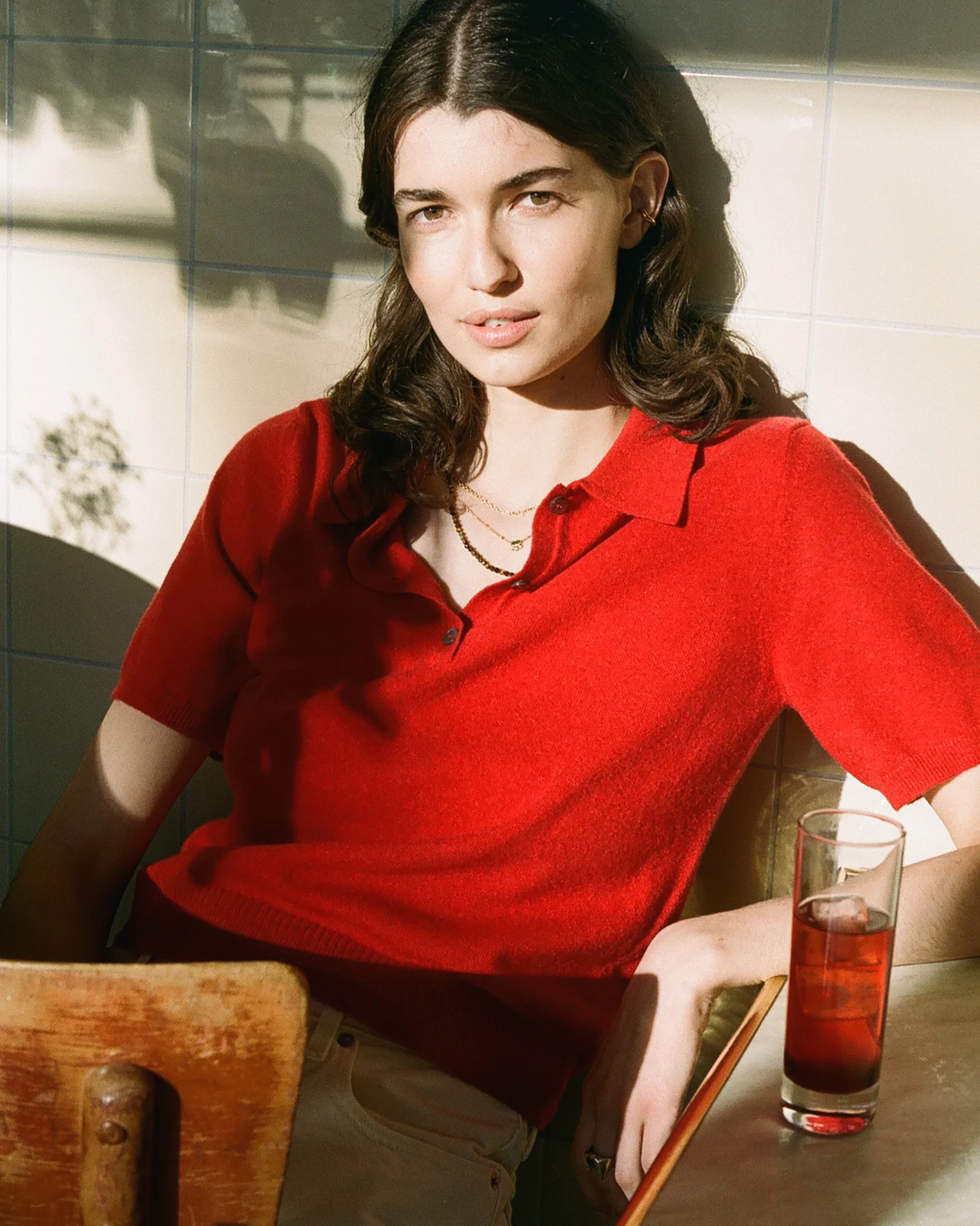 Women's Red Lightweight Cashmere Polo Shirt