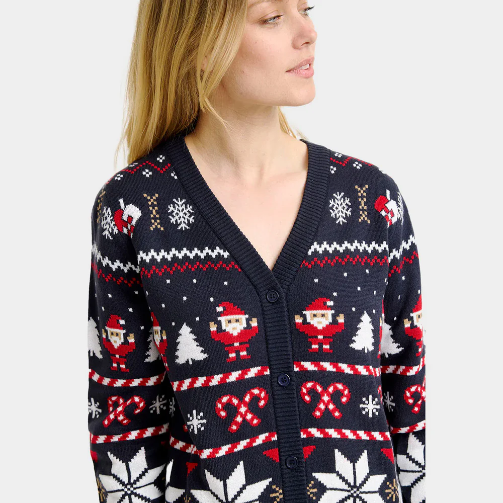 Pull de Noël Cardigan pour Femme Bleu avec Étoiles Polaires – Image 6