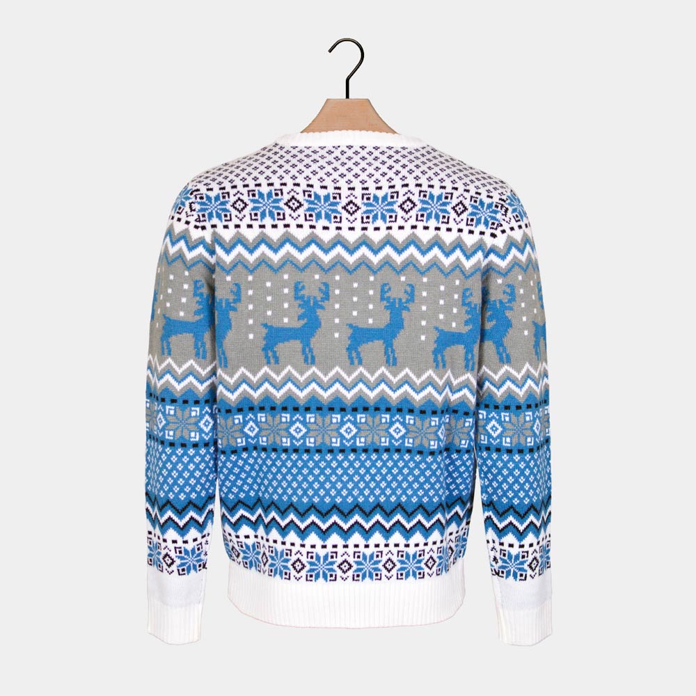 Pull de Noël Chic pour Couple Blanc, Gris et Bleu avec Rennes – Image 8