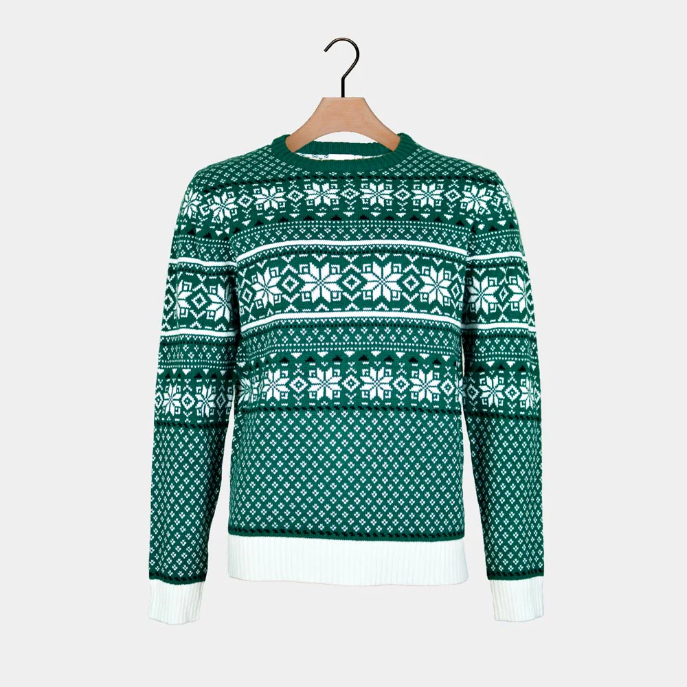 Pull de Noël Chic pour Couple Classique Vert et Blanc – Image 5