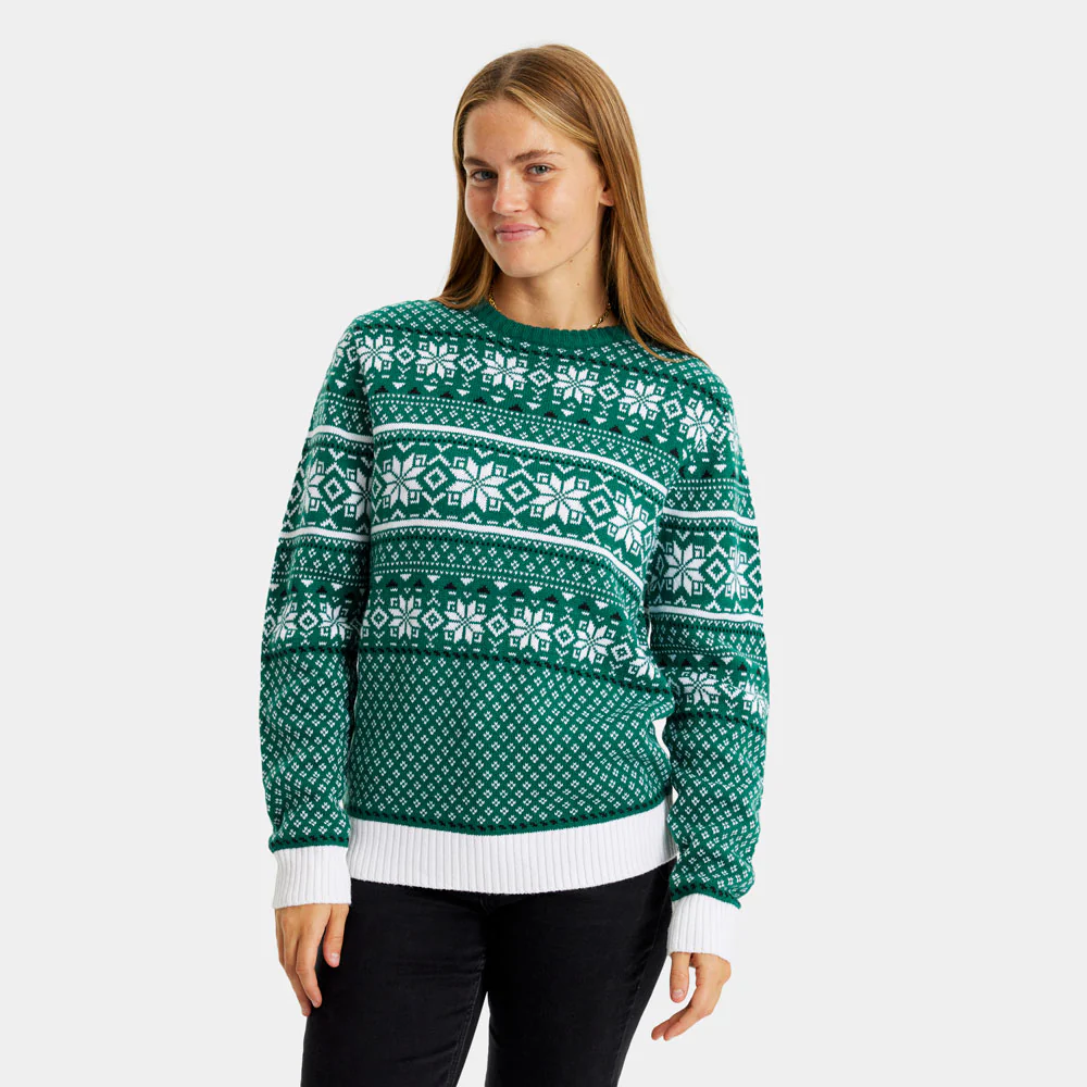 Pull de Noël Chic pour Couple Classique Vert et Blanc