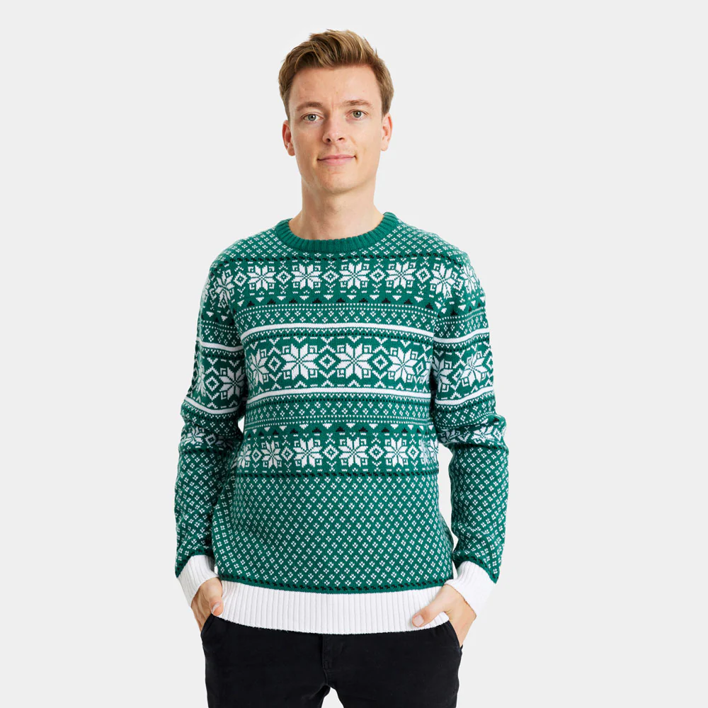 Pull de Noël Chic pour Couple Classique Vert et Blanc – Image 4