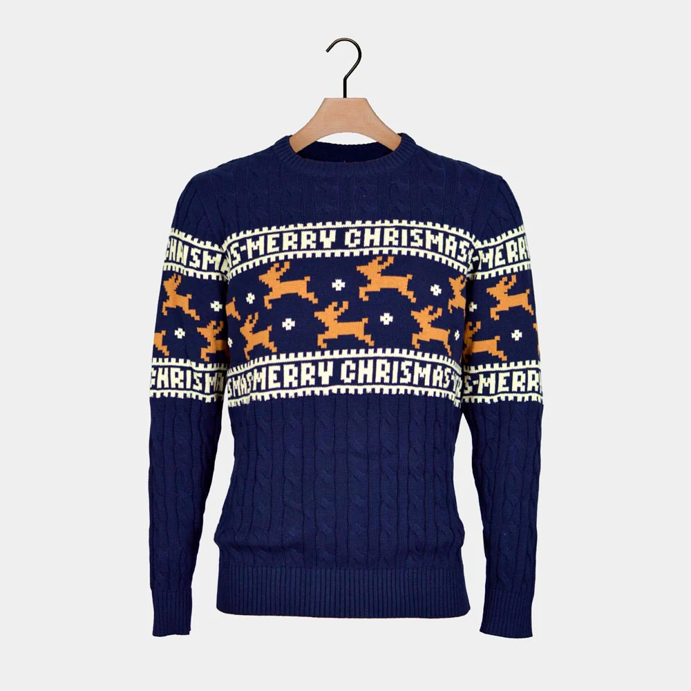 Pull de Noël Chic pour Homme Bleu avec Rennes Coton Bio – Image 7
