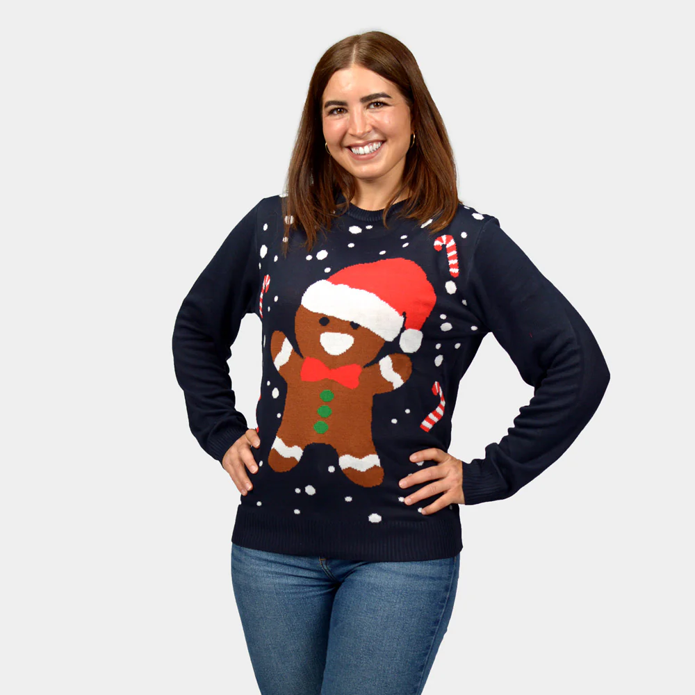 Pull de Noël pour Couple Bleu Gingerbread