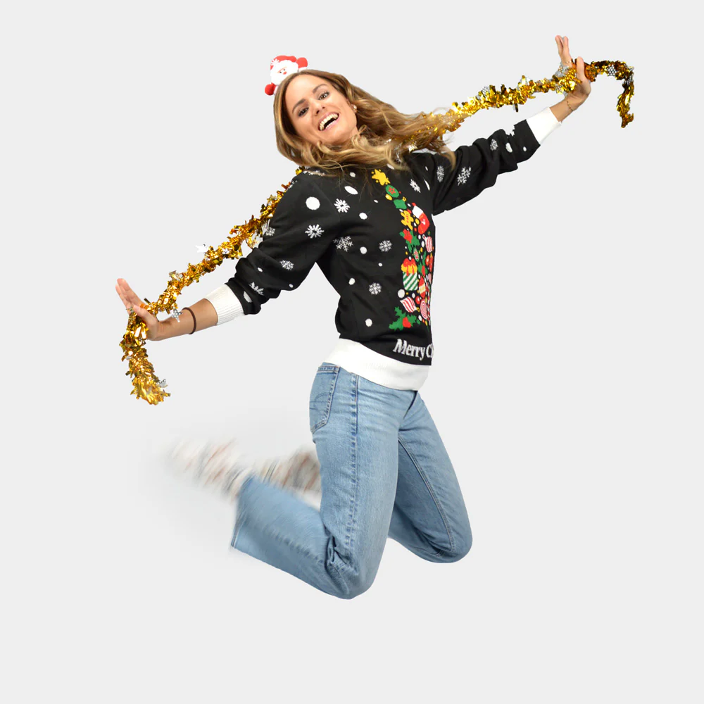 Pull de Noël pour Couple Noire avec Sapin de Noël – Image 3