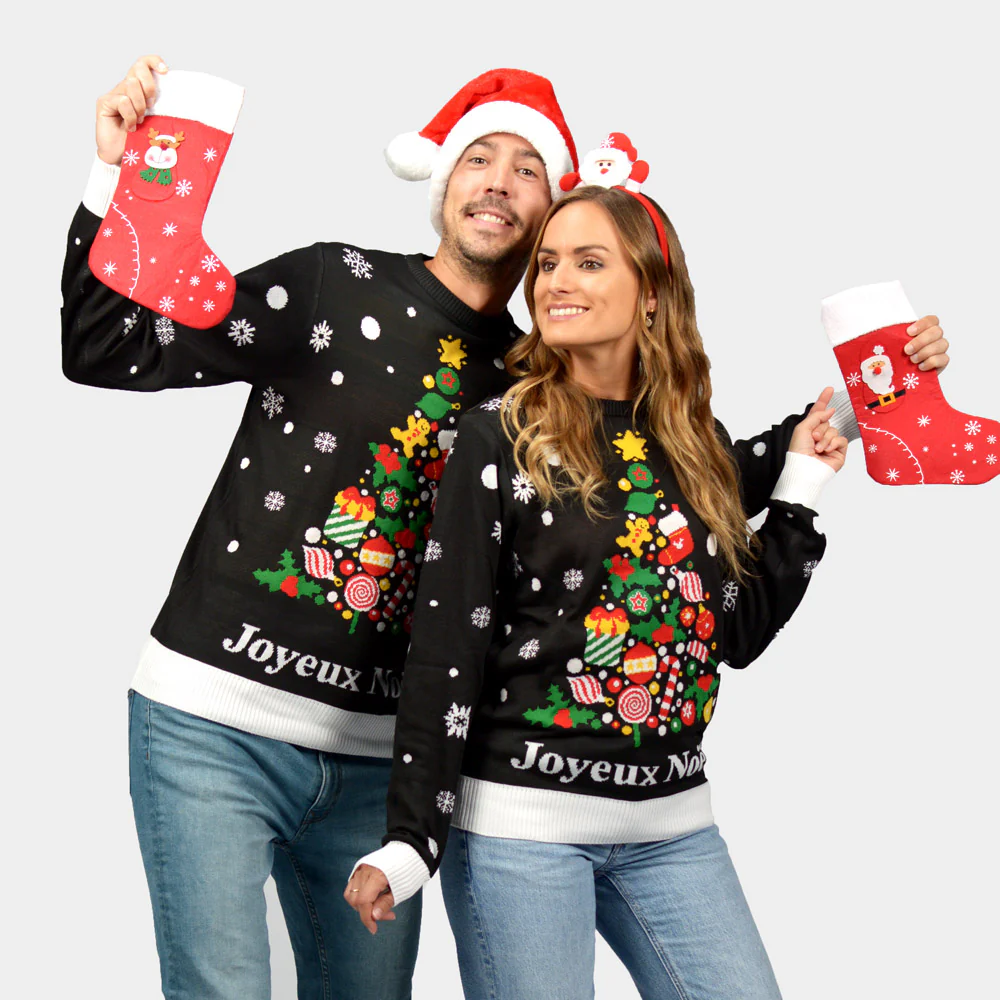 Pull de Noël pour Homme Noire Joyeux Noël – Image 2