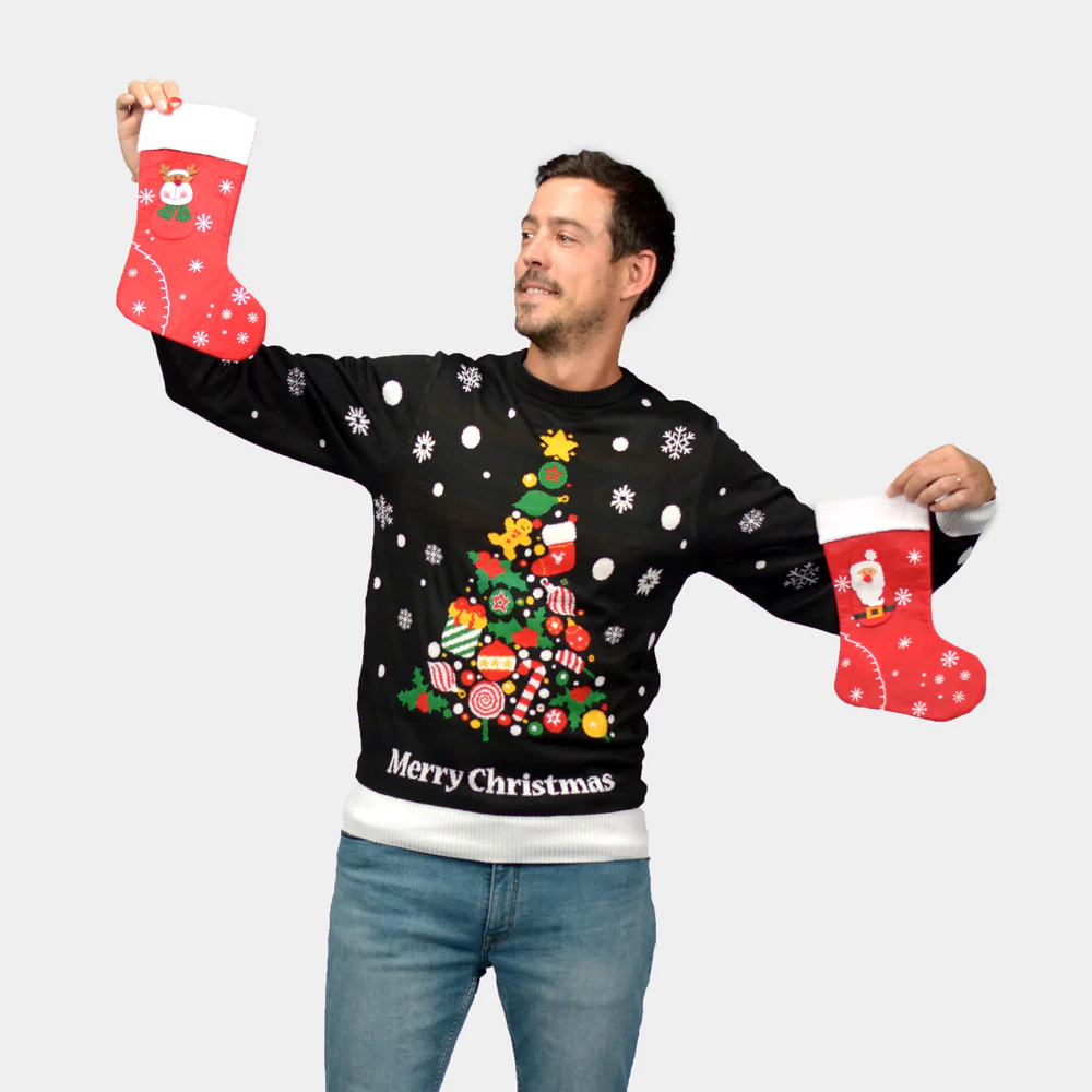 Pull de Noël pour Couple Noire avec Sapin de Noël – Image 2