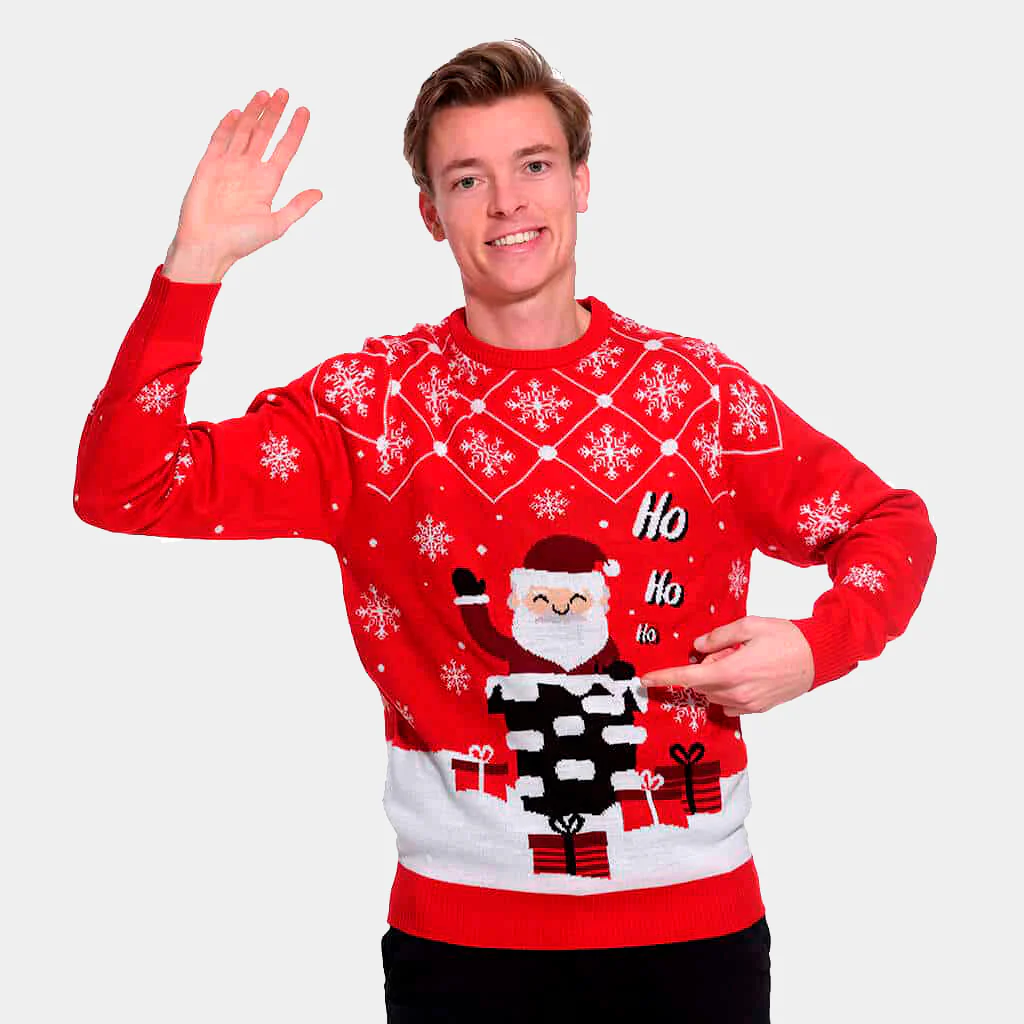 Pull de Noël pour Couple avec Père Noël Entrant par la Cheminée – Image 2